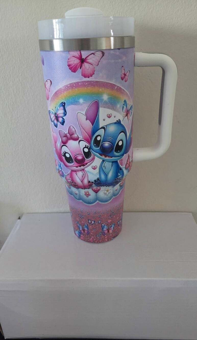 Disney Stitch and Angel Tumbler with Handle